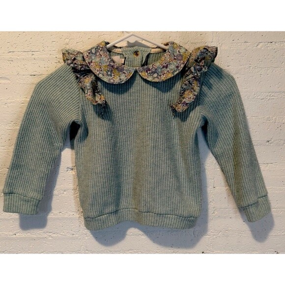 Sal And Pimenta Girls Long Sleeve Waffle Knit Sweater Ruffle Detail 5T - Picture 4 of 7